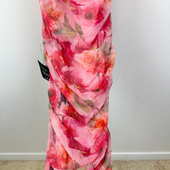 Lulus Blossoming Excellence Pink Floral Mesh Ruched Midi Dress Party XS NWT - Picture 9 of 11